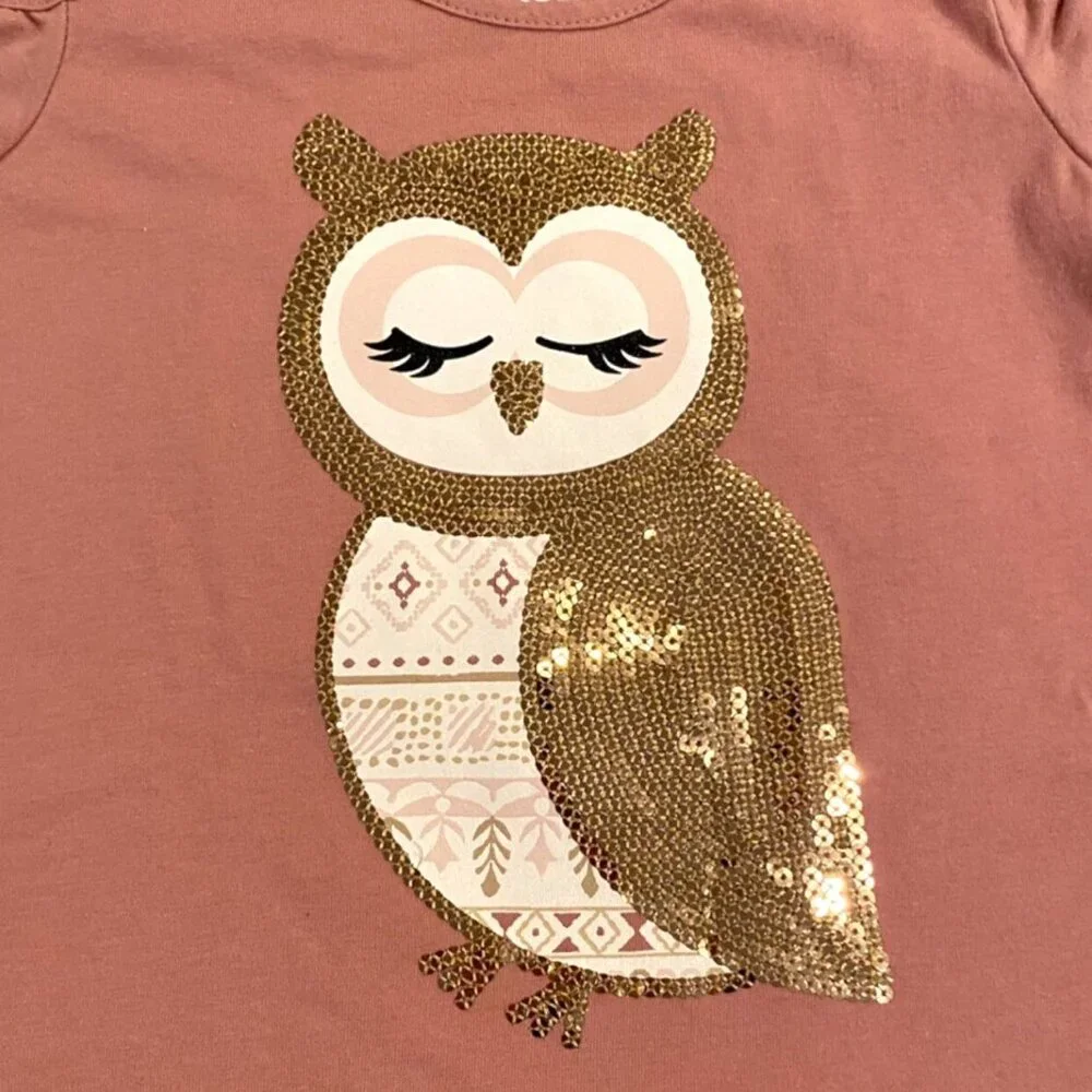 Children's Place 3T Sequin Owl Cold Shoulder Shirt